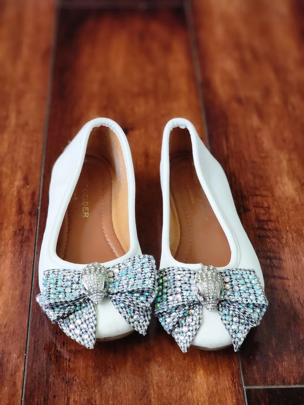 Kurt Geiger London Kids Girls White Leather Crystal Bow Ballet Flats Size 11